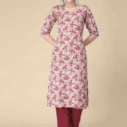 7threads KALINI Floral Printed Crepe Straight Kurta image 5