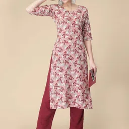 7threads KALINI Floral Printed Crepe Straight Kurta image 3
