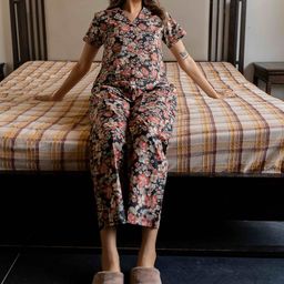 MIRCHI FASHION Lapel Collar Short Sleeves Pure Cotton Printed Night suit-picture-49