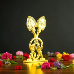 wodec MURUGAR GOLDEN CROSS OM METAL VEL IDOL FOR CAR DASHBOARD-RELIGIOUS IDOL Decorative Showpiece - 10 cm image 5