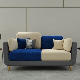 casacraft from pepperfry Montez Velvet 2 Seater Sofa in Blue & Beige Colour-picture-28