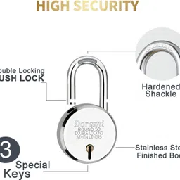 indora Round Small 50mm lock | Hardened Shackle | Double Locking | 7 Lever (Pack of 1) Padlock image 3