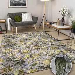 kaleen india Graphite Floral Polyester 3' X 5' Machine Made Carpet image 1