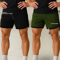 Pack of 2 Solid Men Light Green Sports Shorts-image-83