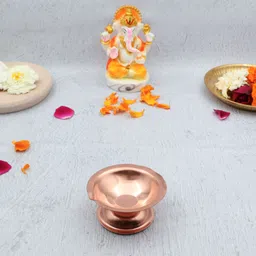 torppeza Copper Diya Stand | Akhand Diya Oil Lamp for Daily puja & Rituals Copper Table Diya image 2