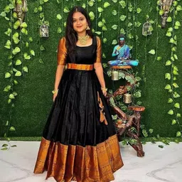 s.b creation Self Design, Solid Art Silk, Cotton Silk Stitched Anarkali Gown-picture-28