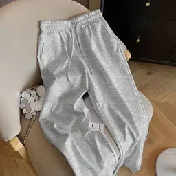 Women Loose Fit Grey Cotton Blend Trousers-image-89