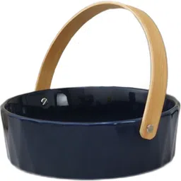 the procure store Ceramic Round Fruit Basket With a Wooden Handle Ceramic Fruit & Vegetable Basket image 3
