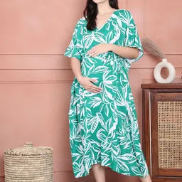 Secret Wish Women Floral Printed V-Neck Maternity Kaftan Nightdress-image-83