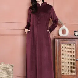 Secret Wish Solid Velvet Winter Nightdress-picture-20