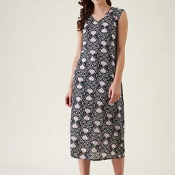 The Kaftan Company Women Black Printed Cotton Nightdress-picture-46