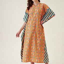 The Kaftan Company Women Peach-Coloured Printed Cotton Kaftan Maxi Nightdress-picture-49