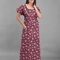 Apratim Maroon Printed Cotton Maxi Nightdress-picture-30