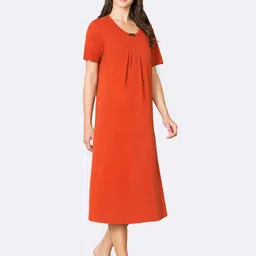 Van Heusen Round Neck Pleated Front Lounge Night Gown image 2