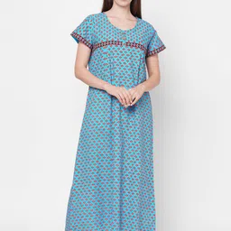 evolove Turquoise Blue Checked Maxi Nightdress image 2