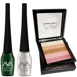 AYA Set of 3 Waterproof Liquid Eyeliner & Shimmer Brick Highlighter image 3