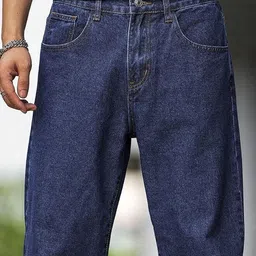 flycollection Men Loose Fit Mid Rise Dark Blue Jeans image 4