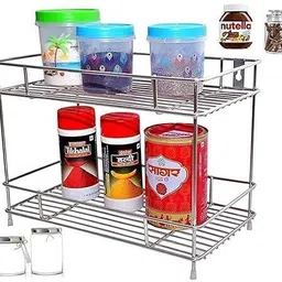spartan steel Containers Kitchen Rack Big Size Stainless 2 Layer KitcRack|Modular Storage Steel image 3