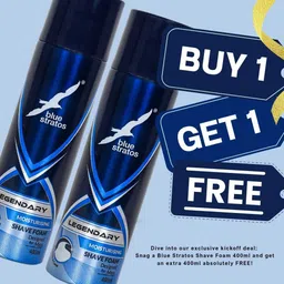 blue stratos Legendary Shave Foam 400 ml + 400 ml Buy 1 Get 1 Free, Cooling & Smooth Shave image 2