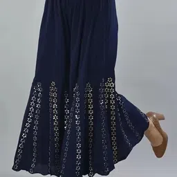 deshi look Women Flared Dark Blue Cotton Blend Trousers-picture-23