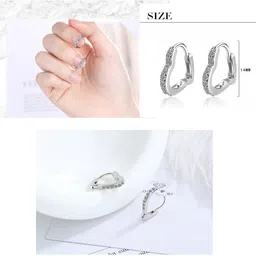 silver shoppee Valentine Special Sterling Silver Huggie (Bali) Earrings for Baby Girls, Girls and Women Crystal Sterling Silver Huggie Earring image 3