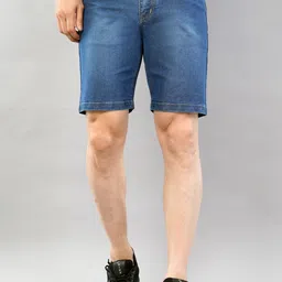 nivasu Solid Men Blue Denim Shorts image 1