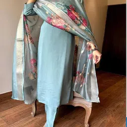 kurtidesigningfashion Women Cotton Blend Kurta Pant Dupatta Set image 3