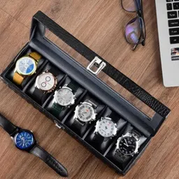 m k sales Watch Box Holder Case in 6 slots Black Croco Leather Watch Box-picture-21