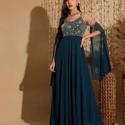 miss chase Women Fit and Flare Blue Maxi/Full Length Dress image 2
