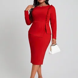 curvy closet Women Bodycon Red Midi/Calf Length Dress image 2