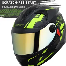 steelbird SBH-17 Terminator Full Face Graphic Helmet in Matt Black Fluo Green Motorbike Helmet image 2