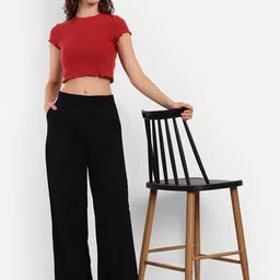 broadstar Women Loose Fit Black Lycra Blend Trousers image 2