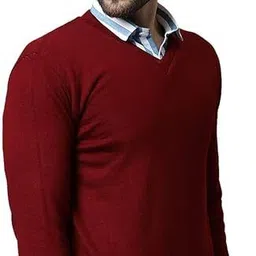 super weston Men Solid V Neck Maroon Sweater image 3