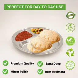 spilbox Steel TiffinPlate|Breakfast Plate|PavBhaji|Bhojan|Idly Sambar-Round Tiffin Plate Dinner Plate image 4