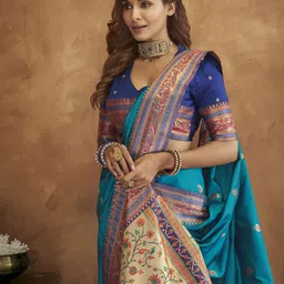 satrani Woven, Self Design, Embellished Paithani Pure Silk Saree image 3