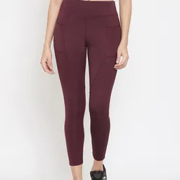 ATHLISIS Women Maroon Solid Dry Fit Tights-image-13