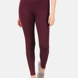 FITINC Women Maroon Solid Ankle Length High Waist Training Tights-image-2