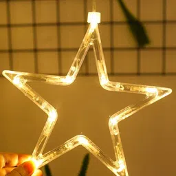 Desidiya 12 Pcs Yellow & White Star Curtain String Lights-picture-7
