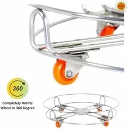 fancyhuge Compact Stainless Steel Kitchen Round Utility Stand with Compact 4 Wheel Base Stainless Steel Kitchen Trolley image 2