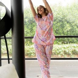 MIRCHI FASHION Floral Printed Mandarin Collar Pure Cotton Casual Top With Pyjamas-picture-4