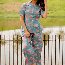 MIRCHI FASHION Floral Printed Peter Pan Collar Pure Cotton Shirt With Pyjamas-picture-31