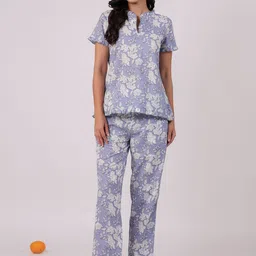 SANSKRUTIHOMES Women Pure Cotton Floral Print Night Suit-image-92
