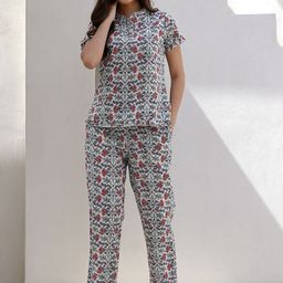 SANSKRUTIHOMES Floral Printed Pure Cotton Night suit-picture-34
