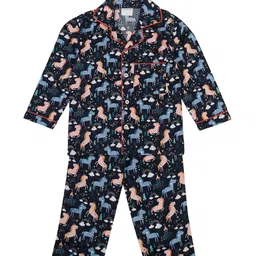 Hippodrome Kids Blue Unicorn Rainbow Printed Cotton Full Sleeves Night Suit-picture-28