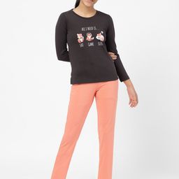 Sweet Dreams Girls Grey & Peach-Coloured Printed Night suit-picture-45