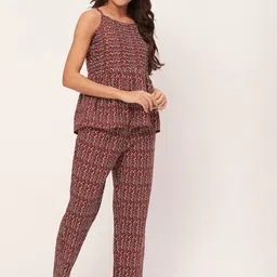 Moomaya Abstract Printed Shoulder Straps Pure Cotton Night suit-image-24