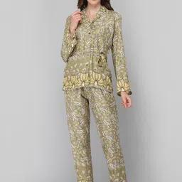 DRAPE IN VOGUE Women Green & White Floral Printed Night suit-picture-10