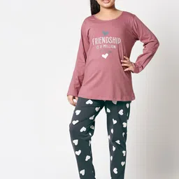 Zeyo Girls Typography Printed Pure Cotton Night Suit-image-6