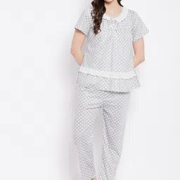 Camey Women Grey & White Printed Pure Cotton Night suit-picture-14