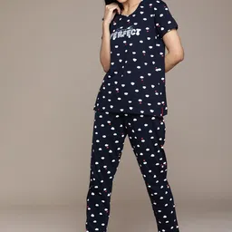beebelle Women Navy Blue Cloud Print Pure Cotton Night suit-picture-26